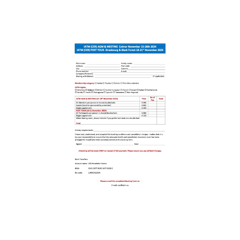 Image representing Booking Form for the AGM in Colmar/Treasures of Alsace & Black Forest Post Tour from International Association of Tour Managers